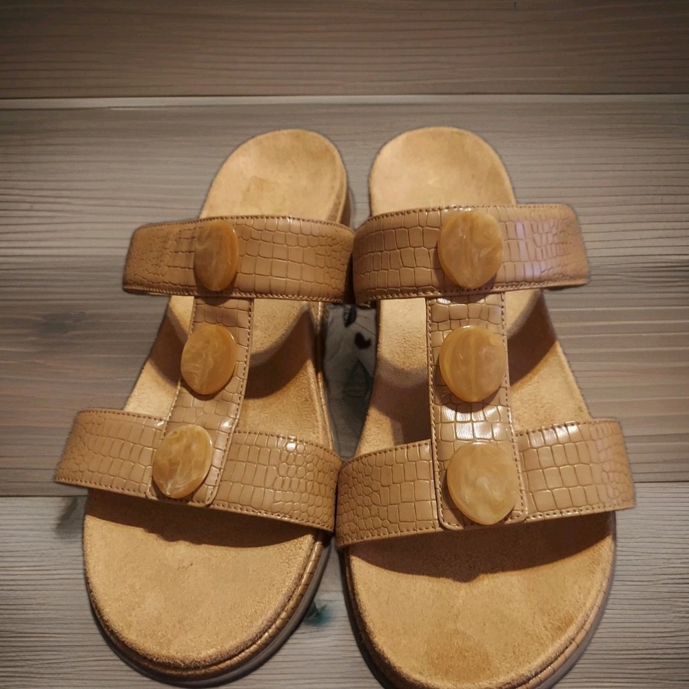 Vionic Women's Serra Camel Leather Slide Sandals Slip Ons Size 9.5 Shoes Y2K